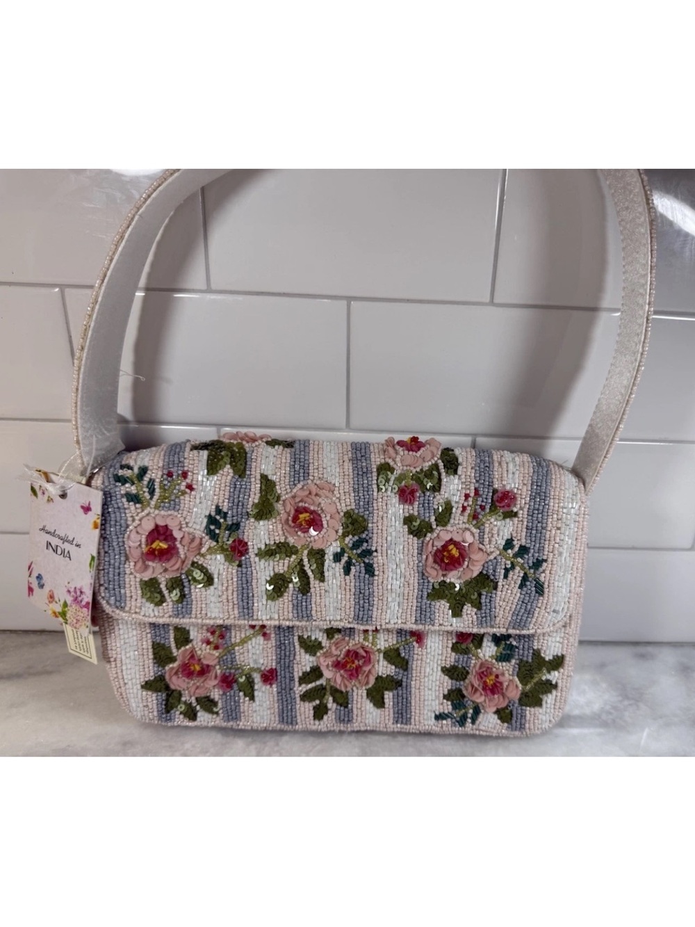 New Release Handcrafted In India Pink Flower Rose Beaded Bag Viral TikTok